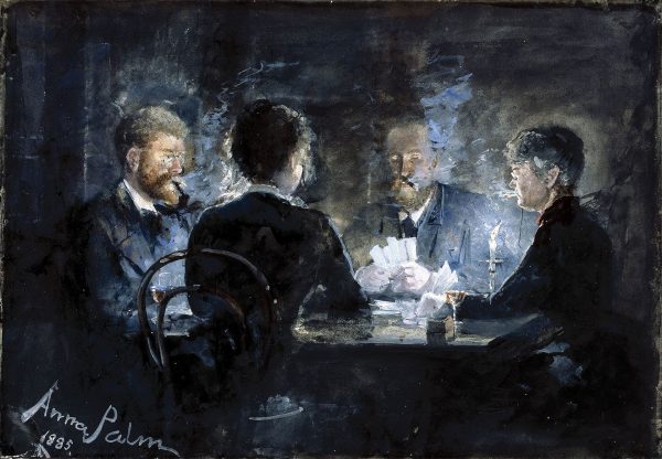 Maleri af Anna Palm: Et l'hombre parti på Brøndums hotel, 1885